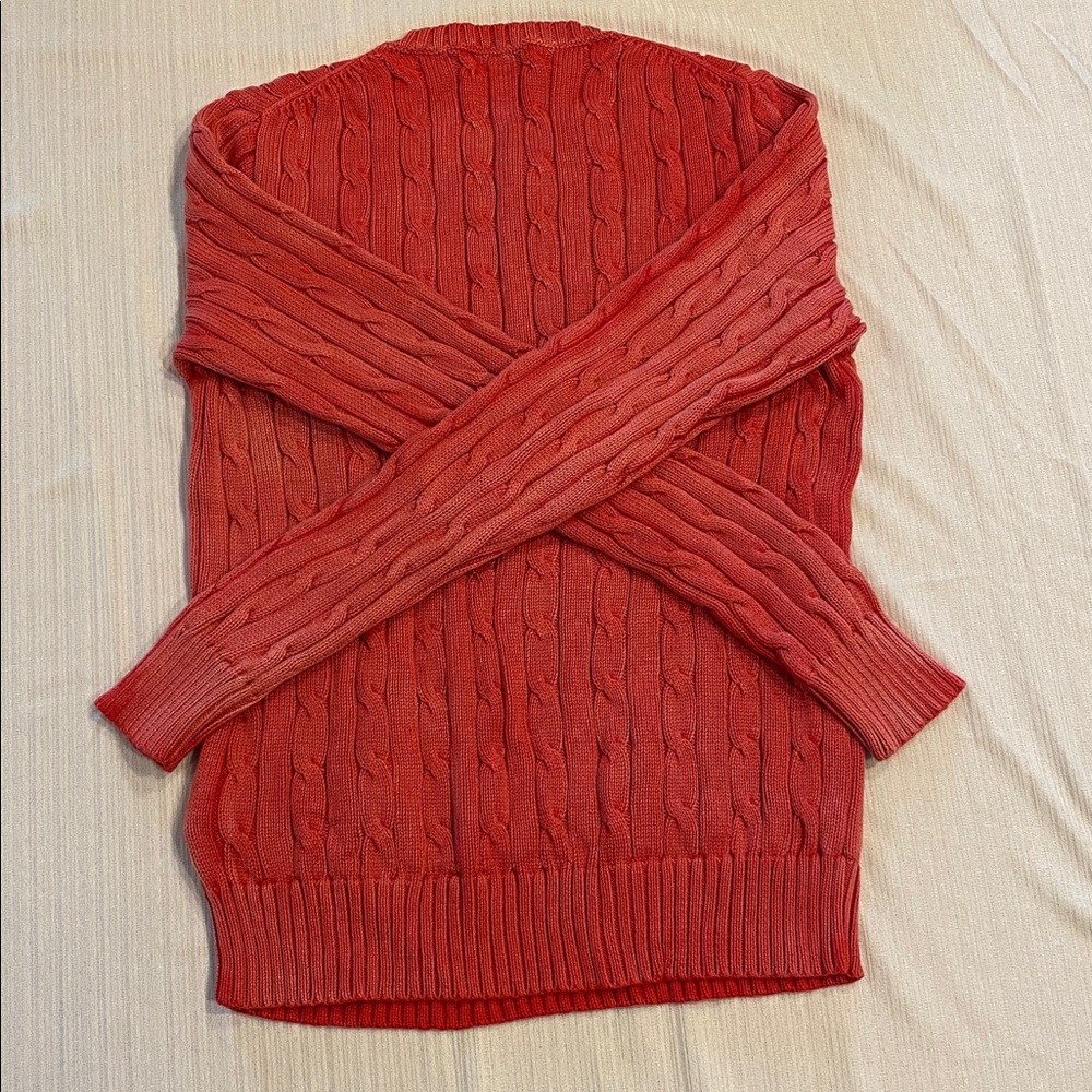 Polo by Ralph Lauren Junior’s Distressed Look Pink Crewneck Sweater Medium - Picture 3 of 9